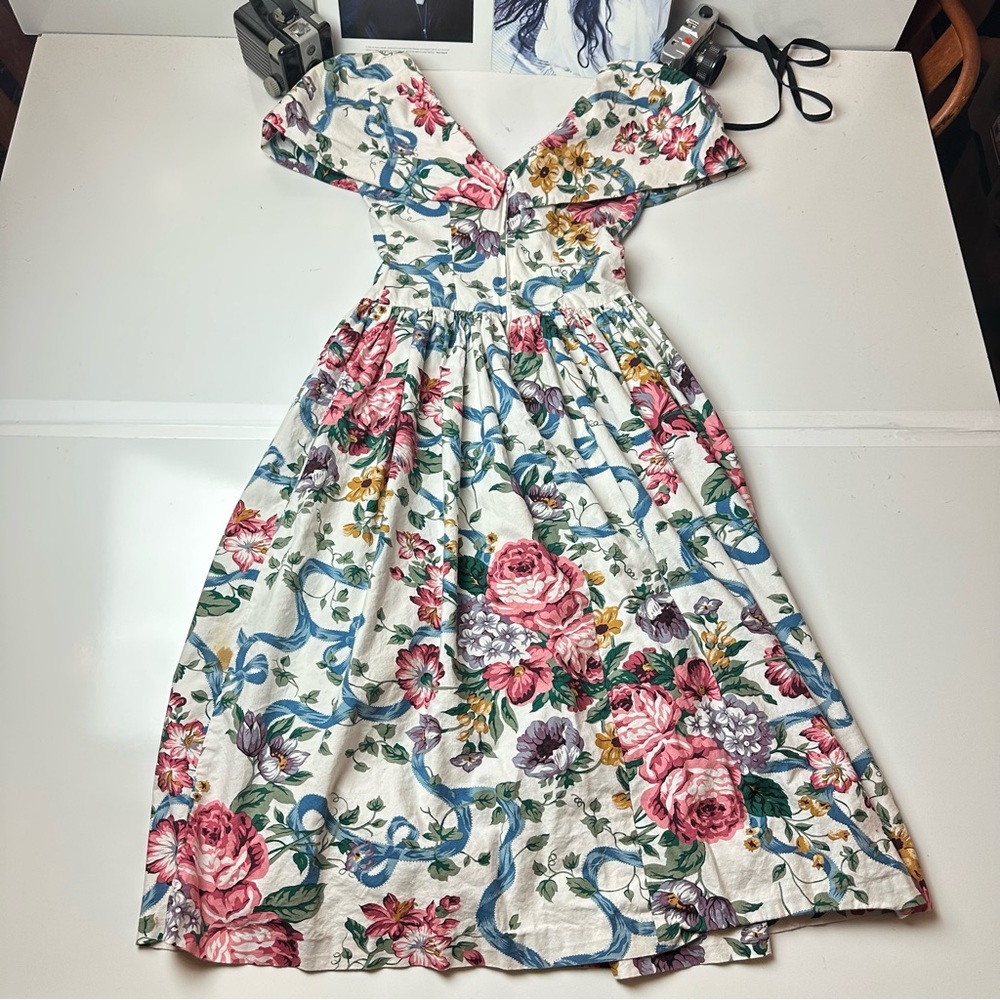 Vintage 90s Made for Memories Floral Midi Dress Cotton Cottagecore Garden Party